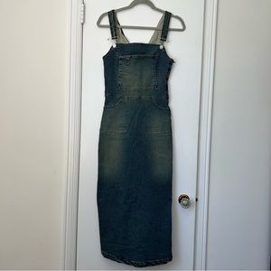 Zara Retro Wash Denim Overalls Midi Dress Size S